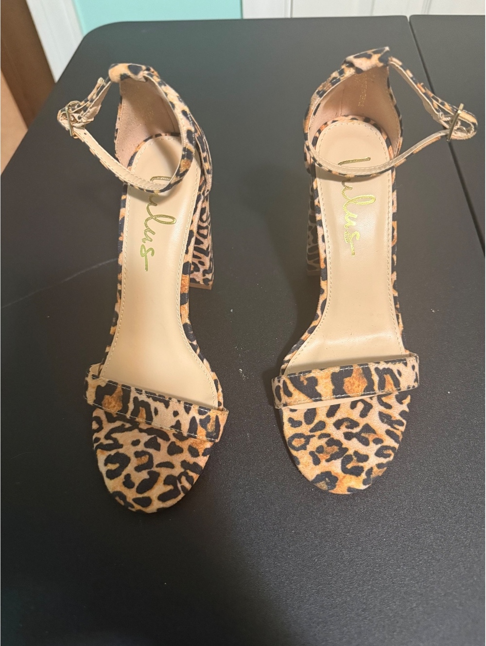 Lulus Leopard Print Ankle Strap Block Heel Sandals Size 9